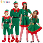 2025 New Christmas Children's and Adult Christmas Elf Costumes, Santa Claus Green Elf Costumes, Cosplay Halloween Costume Set