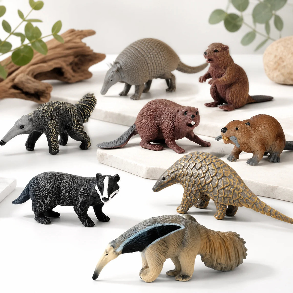 Oenux Realistic Wildlife Animal Model Beaver Badger Wolverine Anteater Pangolin Figurine  Simulation Cognitive Educational Displ