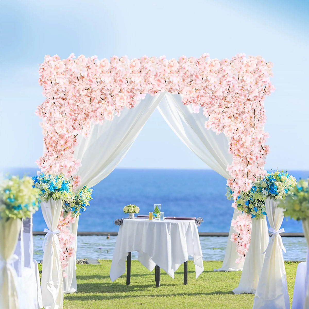 1pc 5.6ft Artificial Sakura Flowers Vine Wedding Garden Rose Arch Home Party Decoration Spring Bridal Fake Silk Scrapbook Plants