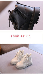 Kids Leather Chelsea Boots Waterproof Children Sneakers Beige Toddler Snow Boots Girl Winter Shoe Boy