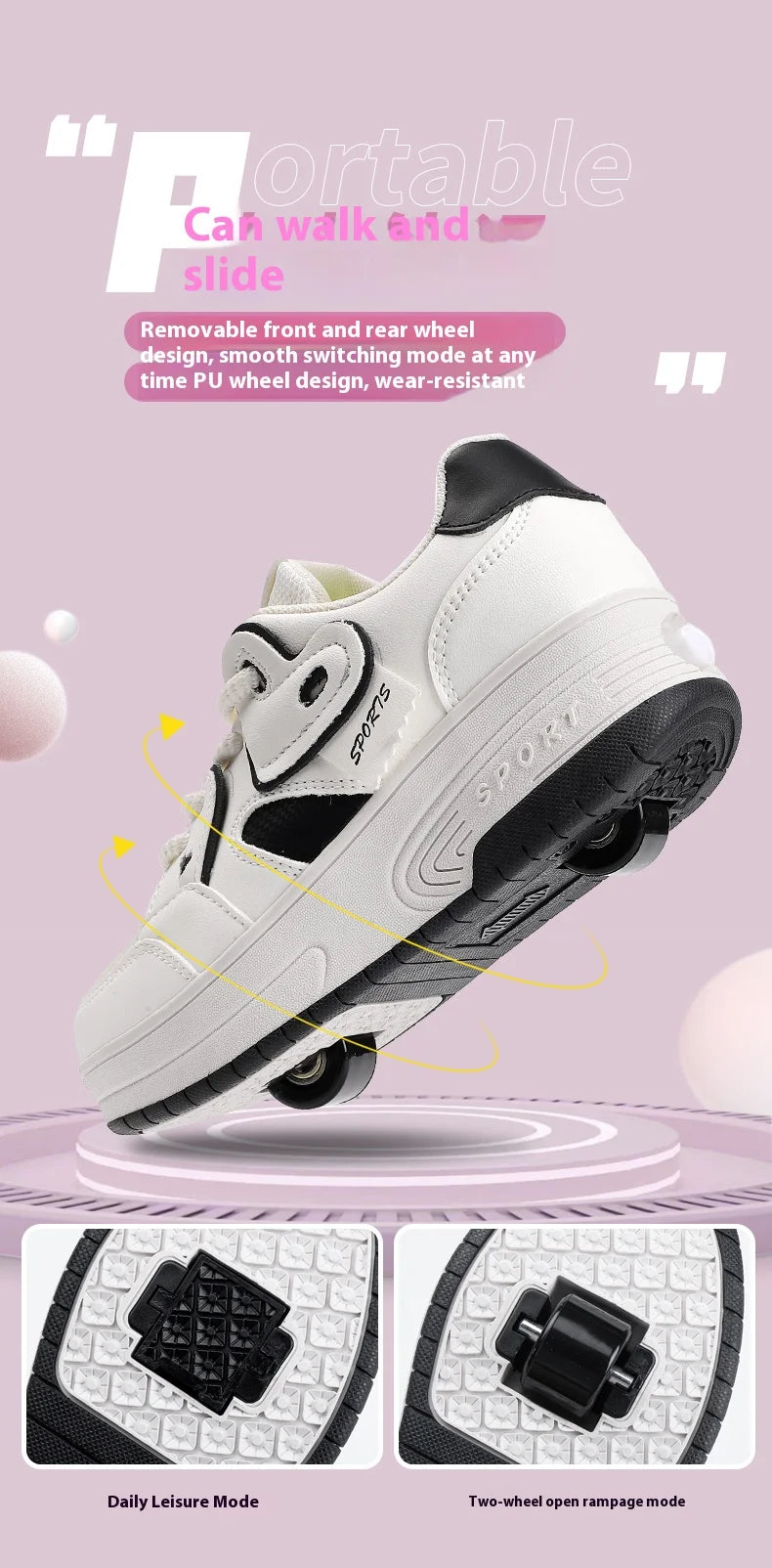 Girls Retractable Roller Shoes Breathable Walking Sneakers