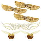 50Pcs Gold Wings Chocolate Cake Party Decoration Wizard Topper Hollowed Wing Cupcake Toppers Snitch Wedding Decor Candy