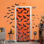 1Pc Black Bat Pattern Orange Foil Fringe Backdrop, Halloween Themed Photo Booth Background Decor For Holiday Party Supplies
