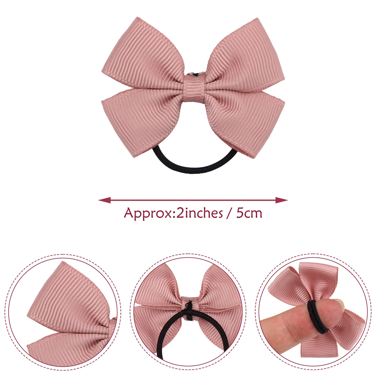 20/40/50 Pcs 2" Grosgrain Ribbon Pigtail Hair Bows Elastic Hair Ties Hair Bands Holders Hair Accessories for Baby Girls Infants