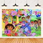 Cartoon-Dora-The-Explorer Theme Kids Birthday Party Digital Balloon Banner Background Cake Topper Decoration Supplies Baby Gifts