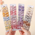 10Pcs Girls Fresh Bowknot Head Rope Sweet Printing Double Ponytail Hair Ties Bands Head Scrunchies Without Cardboard