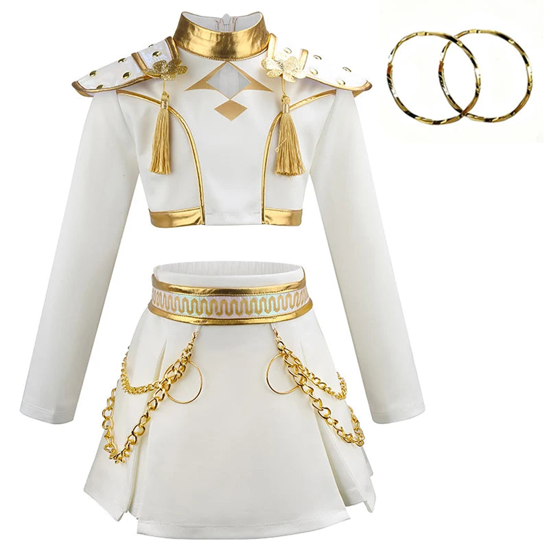 Anime-Inspired Halloween Cosplay Costume Set for Girls – K-Pop Stage Performance Outfit with Accessories