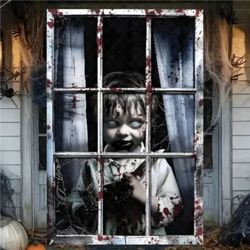 Scary Halloween Curtain Window Banner Horror Hanging Cloth Family Party Decoration Witch Zombie Ghosts Super Terrifying Backdrop