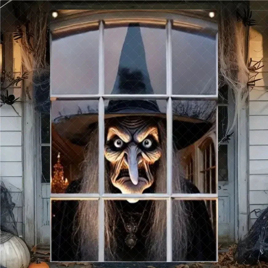 Scary Halloween Curtain Window Banner Horror Hanging Cloth Family Party Decoration Witch Zombie Ghosts Super Terrifying Backdrop