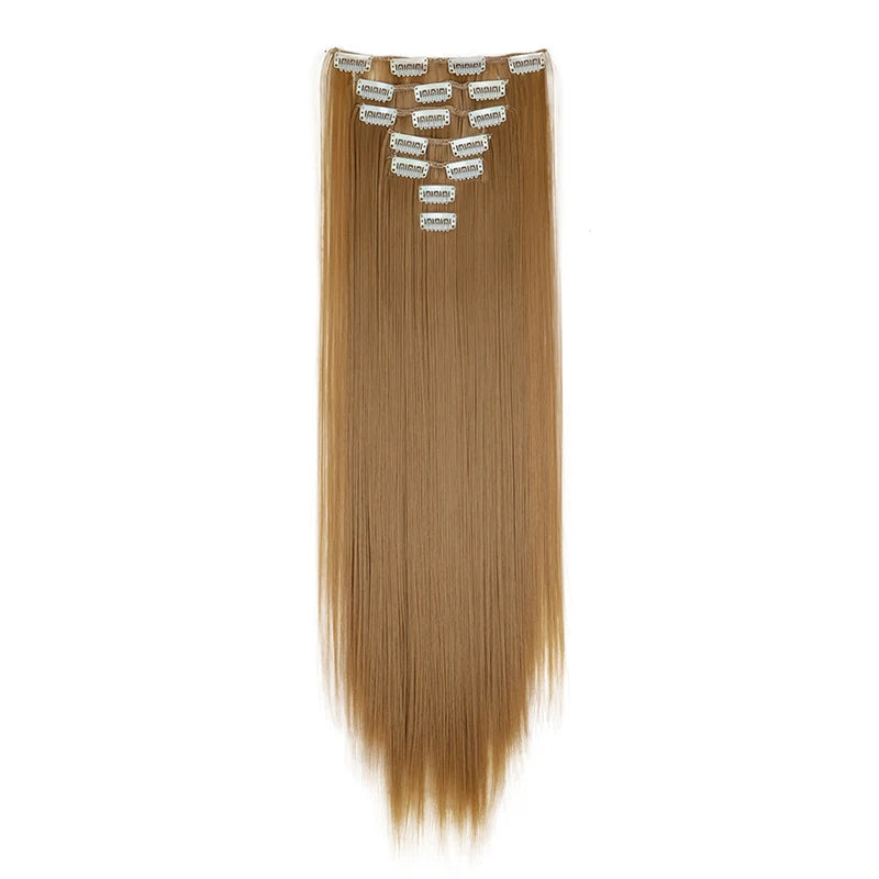 WIGSIN 24Inch Synthetic 7Pcs/set Long Straight Hair Extension 16Clips Hairstyle Black Blonde Hairpiece for Women