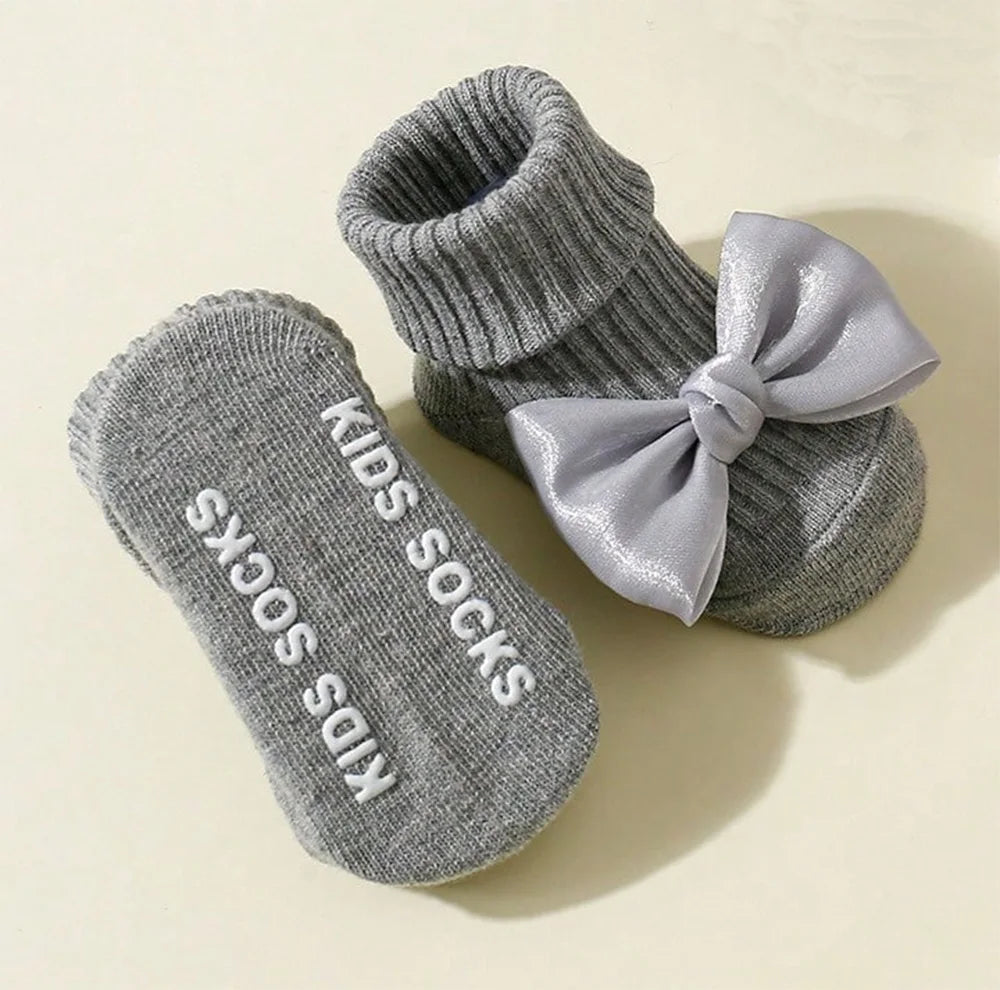 4 Pairs Toddler Socks with Bows, Soft Cotton Cute Ankle Socks for Infants Girls, Fashion Anty-Slip Newborn Baby Socks 0-24 Months
