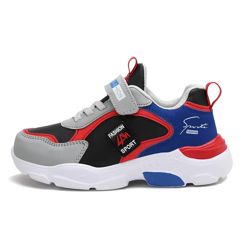 Autumn and Winter Children's Shoes, Boys' Sports Shoes, Leather Surface, Breathable, Non-Slip, Versatile Sports Shoes for Middle-Aged and Older Children, Elementary School Students