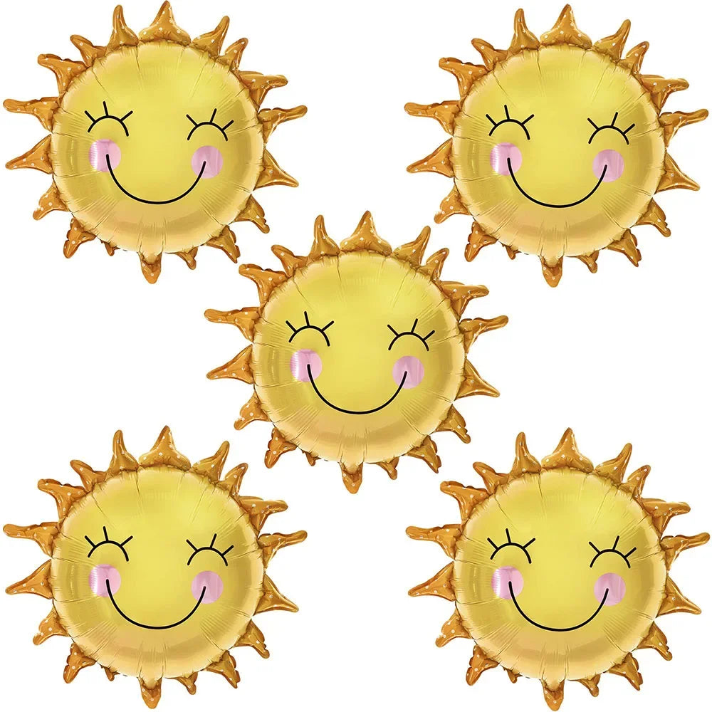 5Pcs 26Inch Smile Face Sun Balloon for Party Mylar Sunshine Balloons Summer Balloon for Sunshine First kids Birthday Decorations