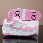 Four wheel roller shoes Boys girls walking shoes Casual outdoor sports slide and shrink school students pulleys shoes sneakers