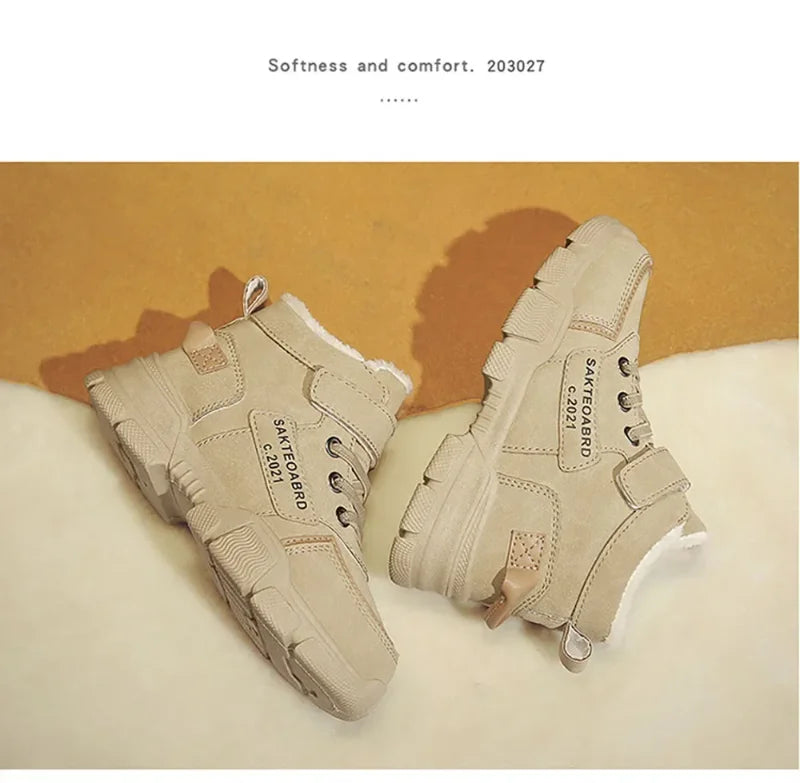 Winter Children's Boots Boys Plus Cashmere Thicken Warm Snow Boots Girls Non-slip Outdoor Boots Student Shoes Hiking Shoes