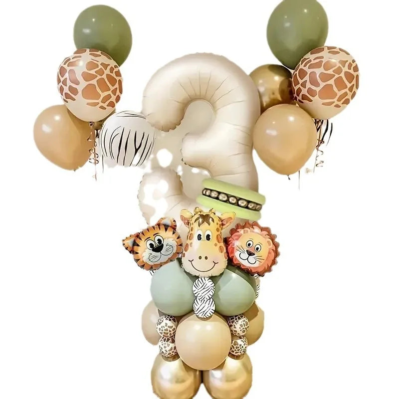 40 pieces new jungle retro animal balloons for kids birthday number 12345  party decoration set with digital columns Tiger Lion