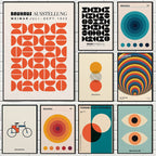 Abstract Orange Bauhaus Geometric Poster Pop Art Sunrise & Bicycle Wall Art Prints for Modern Living Room Dormitory Home Decor