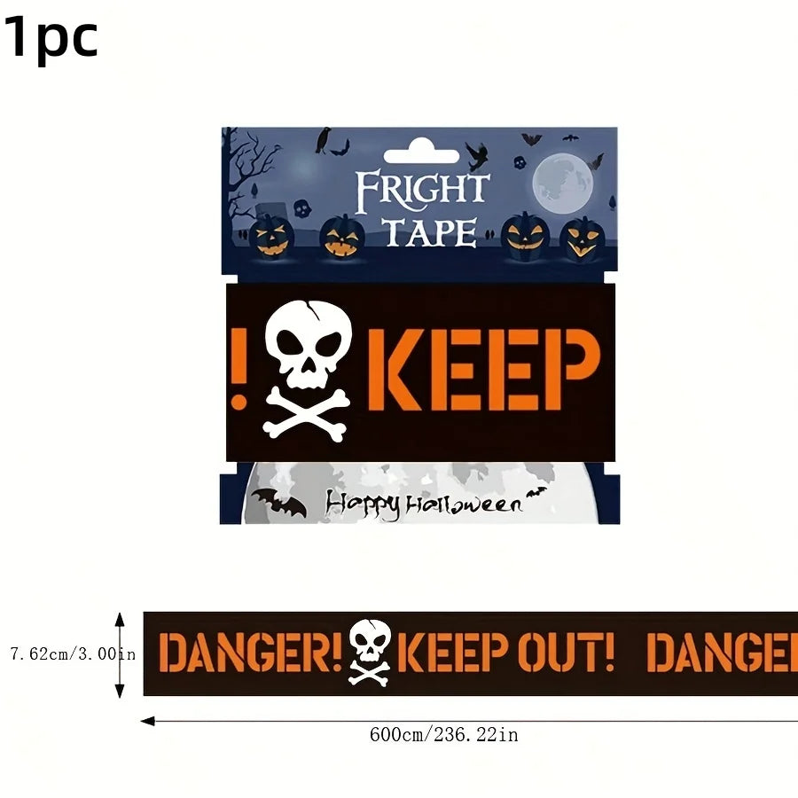 1/2pcs Halloween Warning Caution Tape Skull Crossbones Haunted House Barrier Tape Party Decoration Horror Scene Prop Pendant