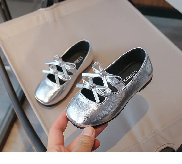 Kids Square Dance Performance Shoes Black Solid Color Girls Princess Shoe with Double Bow 2024 New Girls Leather Shoes Soft Sole