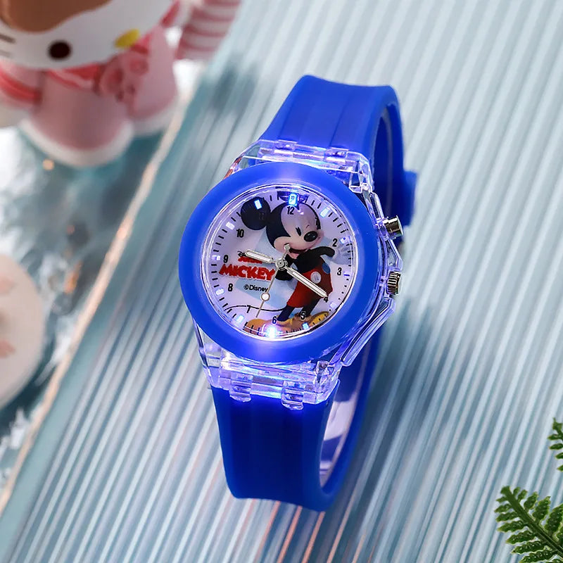 Cute Mickey Minnie Children Watches with Flash Light Silicone Strap Kids Watch Girls Anime Action Figures Model Toys Clock Gift
