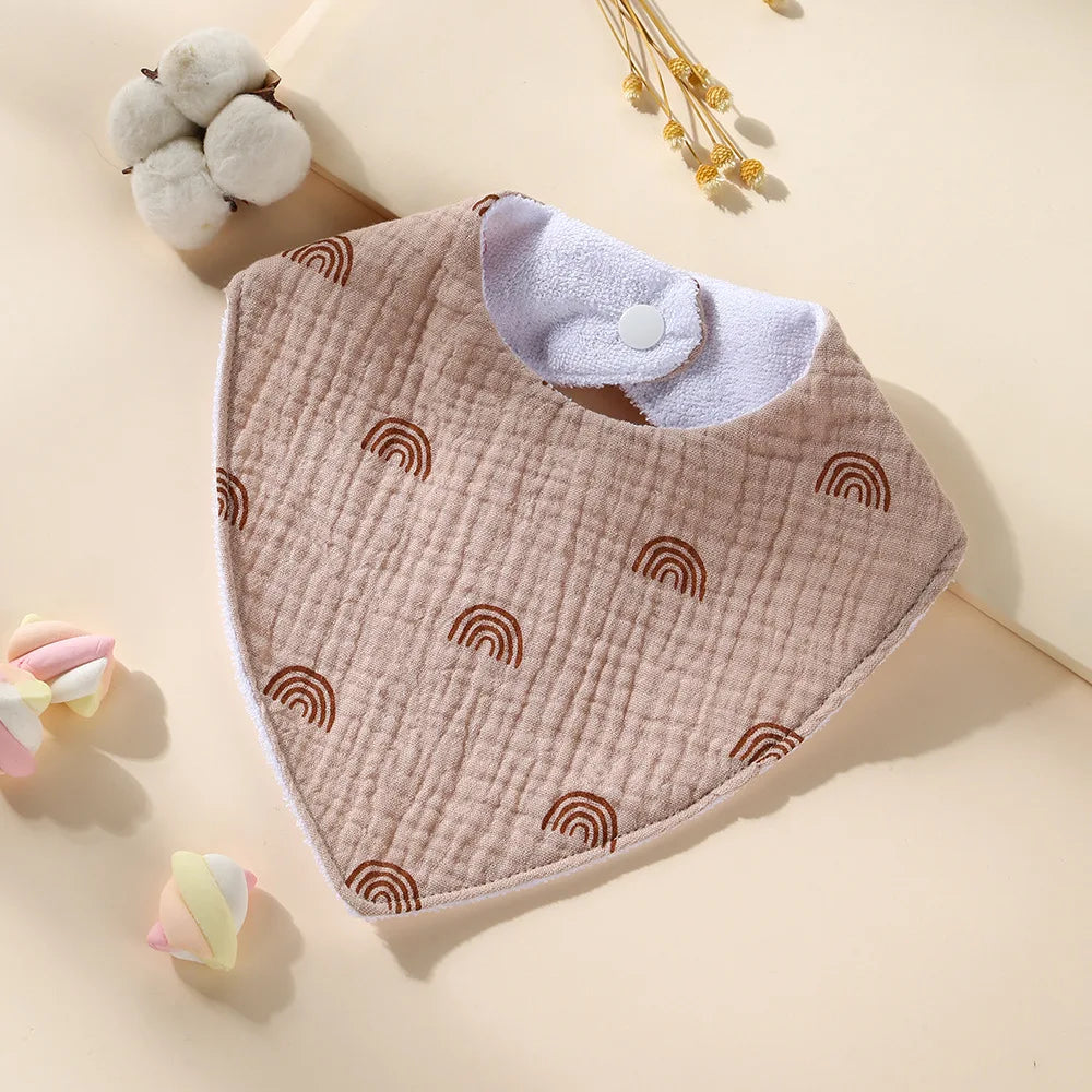 New Cotton Baby Bib Soft Waterproof Triangle Saliva Towel Adjustable Button Print Infant Boy Girl Feeding Burp Cloth Cute Bibs