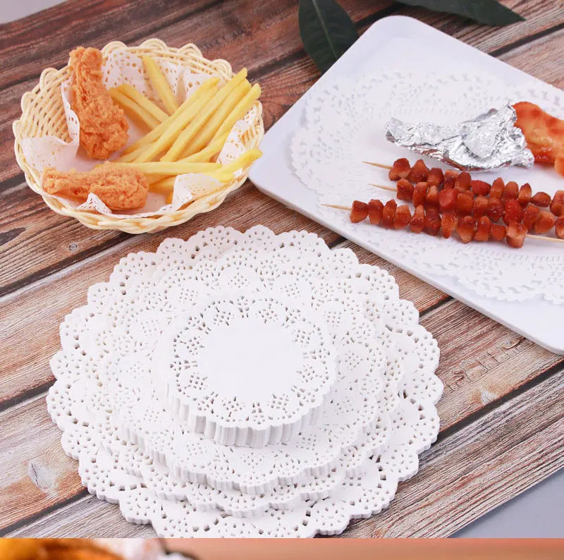 150Pcs Kitchen Fried Food Special Flower Bottom Paper Oil-absorbing Paper Baking Cake Pizza Snack Round Household Lace Paper Pad