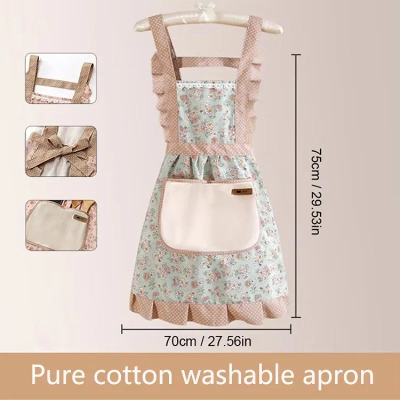 1/2/5pcs Lovely Canvas Apron Female Household Kitchen Cooking Antifouling Breathable Wear Cleaning Suitable
