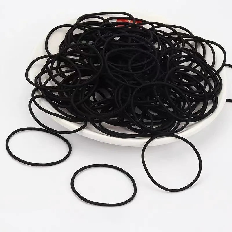 98/200Pcs Women's Black Elastic Headband Girls' Hair Rope Solid Color Ponytail Clip Simple and Durable Girls' Hair Accessories