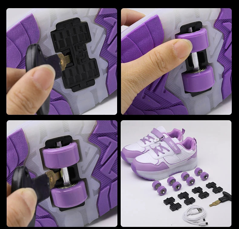 Light Up Roller Shoes Kids LED Sneakers USB Charge Sport Shoes