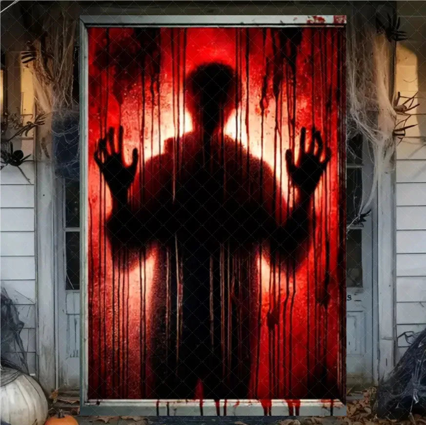 Scary Halloween Curtain Window Banner Horror Hanging Cloth Family Party Decoration Witch Zombie Ghosts Super Terrifying Backdrop