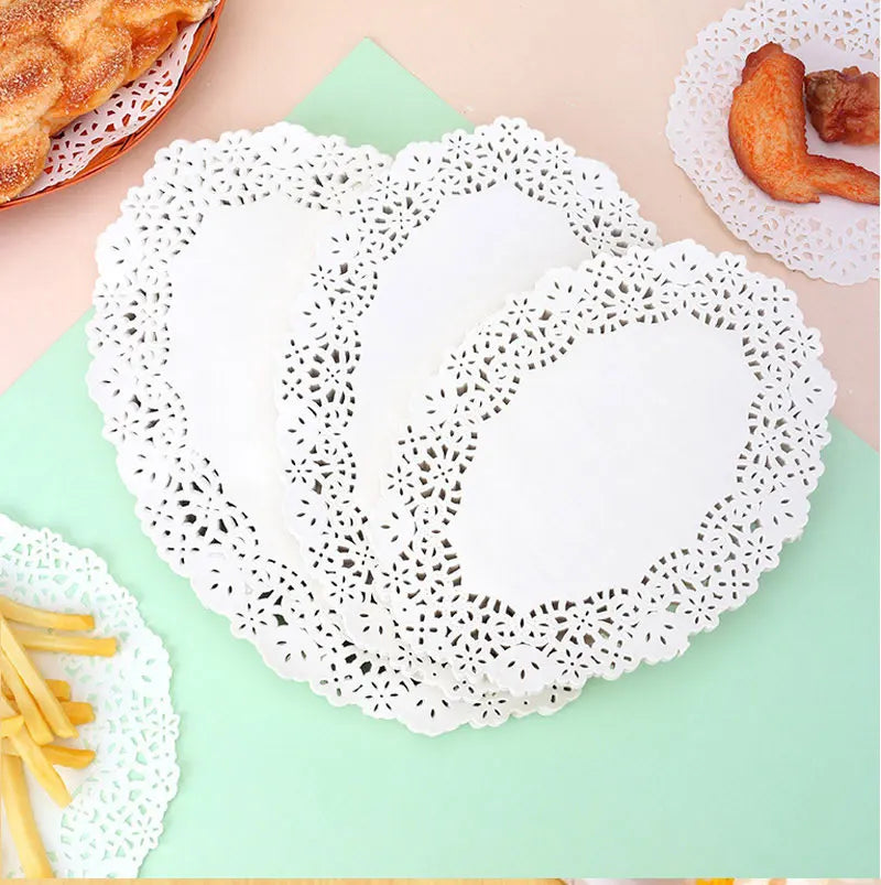 150Pcs Kitchen Fried Food Special Flower Bottom Paper Oil-absorbing Paper Baking Cake Pizza Snack Round Household Lace Paper Pad