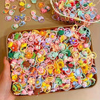 50pcs Cartoon Animal & Fruit Hair Ties - Colorful Woven Headbands for Girls  Polyester Material, All-Season Use Festive Gift