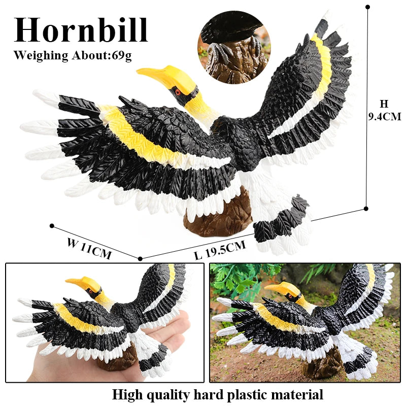 Oenux Garden Bird Figurines Snowy Owl Toucan Bucerotidae Animals Model PVC Action Figures Collection Toys For Kids Birthday Gift