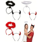 Gothic Angel Devil Headpiece with Colorful Feathers, Glamorous Horns for Women's Halloween Cosplay Party