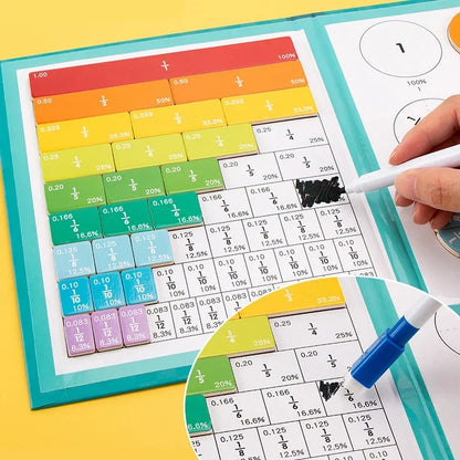 Montessori Magnetic Fraction Math Learning Wooden Book Toy