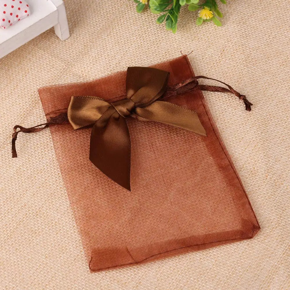 10pcs/20pcs 9x12 10x15 13x18cm New Design Bow Organza Bags Jewelry Candy Packing Bag Wedding Party Gift Storage Drawstring Pouch