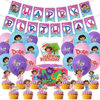 Cartoon-Dora-The-Explorer Theme Kids Birthday Party Digital Balloon Banner Background Cake Topper Decoration Supplies Baby Gifts