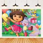 Cartoon-Dora-The-Explorer Theme Kids Birthday Party Digital Balloon Banner Background Cake Topper Decoration Supplies Baby Gifts
