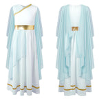 Girls Athena Costume Greek Princess Dress Ancient Greece Roman Toga with Laurel Headwear Halloween Carnival Cosplay Outfits Sets