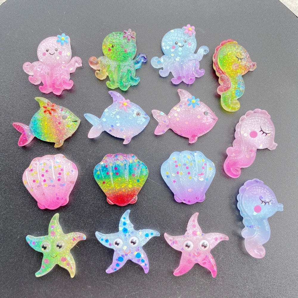 20Pcs Cute Resin Cartoon Shell, Starfish, small fish, seahorse, for Scrapbooking, Wedding Decor & DIY Jewelry Making Accessories