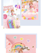 Unicorn Theme Cake Topper Happy Birthday Rainbow Stars Girl Birthday Baby Shower Party  Cake Decoration for Girl's 16th Birthday