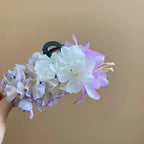 New Chinese Style Kniting Butterfly Hair Claws Women's Purple Long Flower Tassel Shark Grab Clips Vintage Hanfu Headpiece W