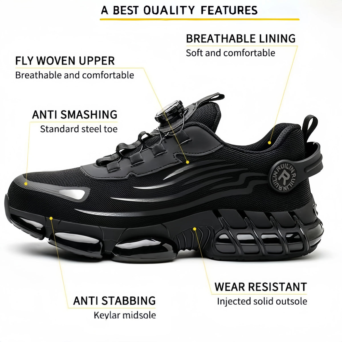 Indestructible Steel Toe Work Shoes for Men Women Rotating Button Safety Shoes Lightweight Construction Work Safety Shoes