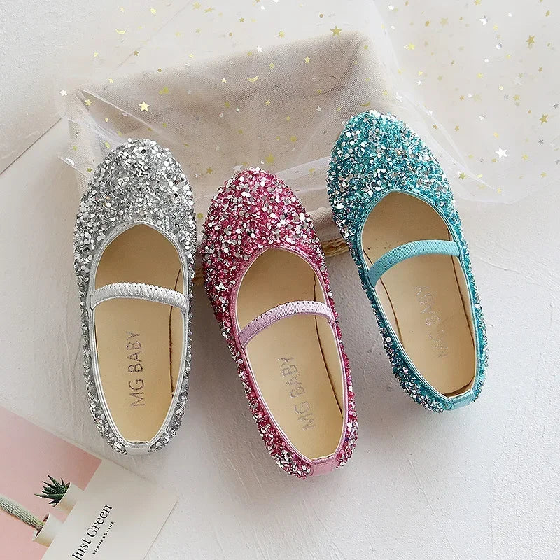 2026 Spring 1 to 12 years old girls dress shoes Beauty Pointed Toe Teen Girl Leather Shoes Bling Princess Wedding Shoes F12131