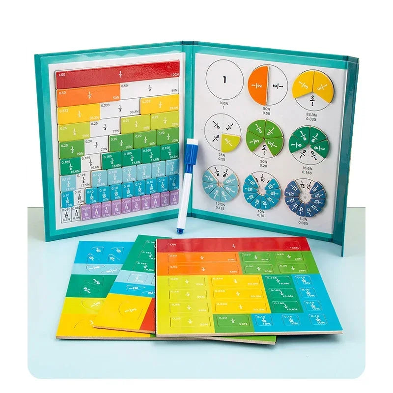 Montessori Magnetic Fraction Math Learning Wooden Book Toy