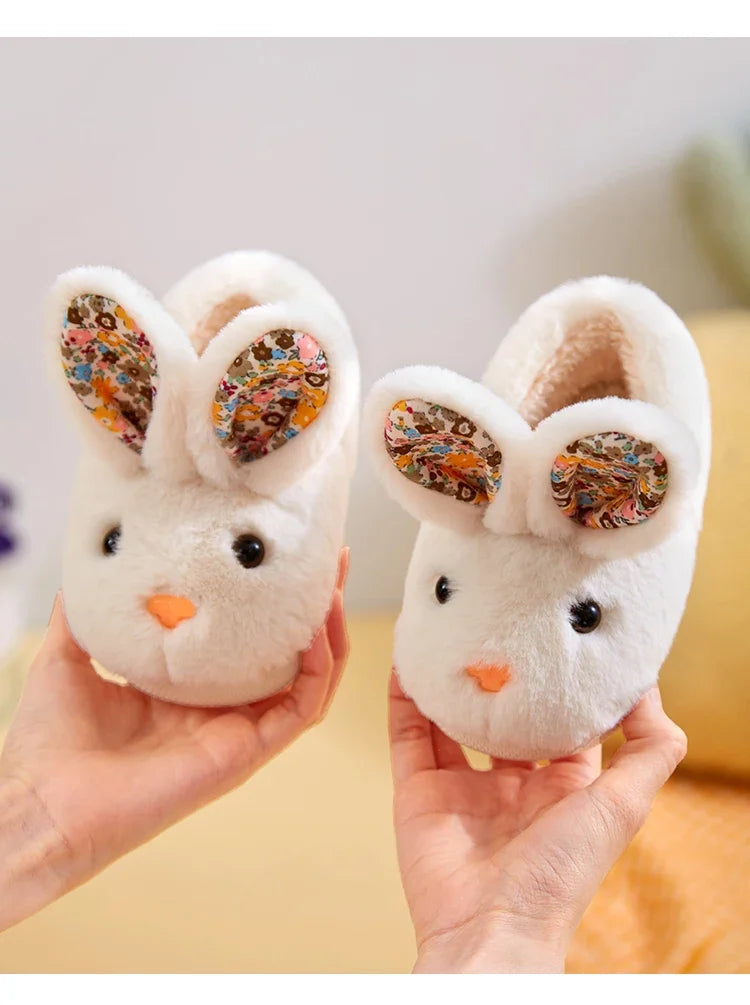 Children Indoor Slippers Winter Warm Cotton Shoes Kids Home Floor Slippers Cartoon Rabbit Anti-slip Boys Girls Plush Footwear