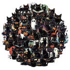 50PCS Halloween Cute Black Cat Creative Graffiti Stickers DIY Luggage Notebook Water Cup PET Waterproof Stickers