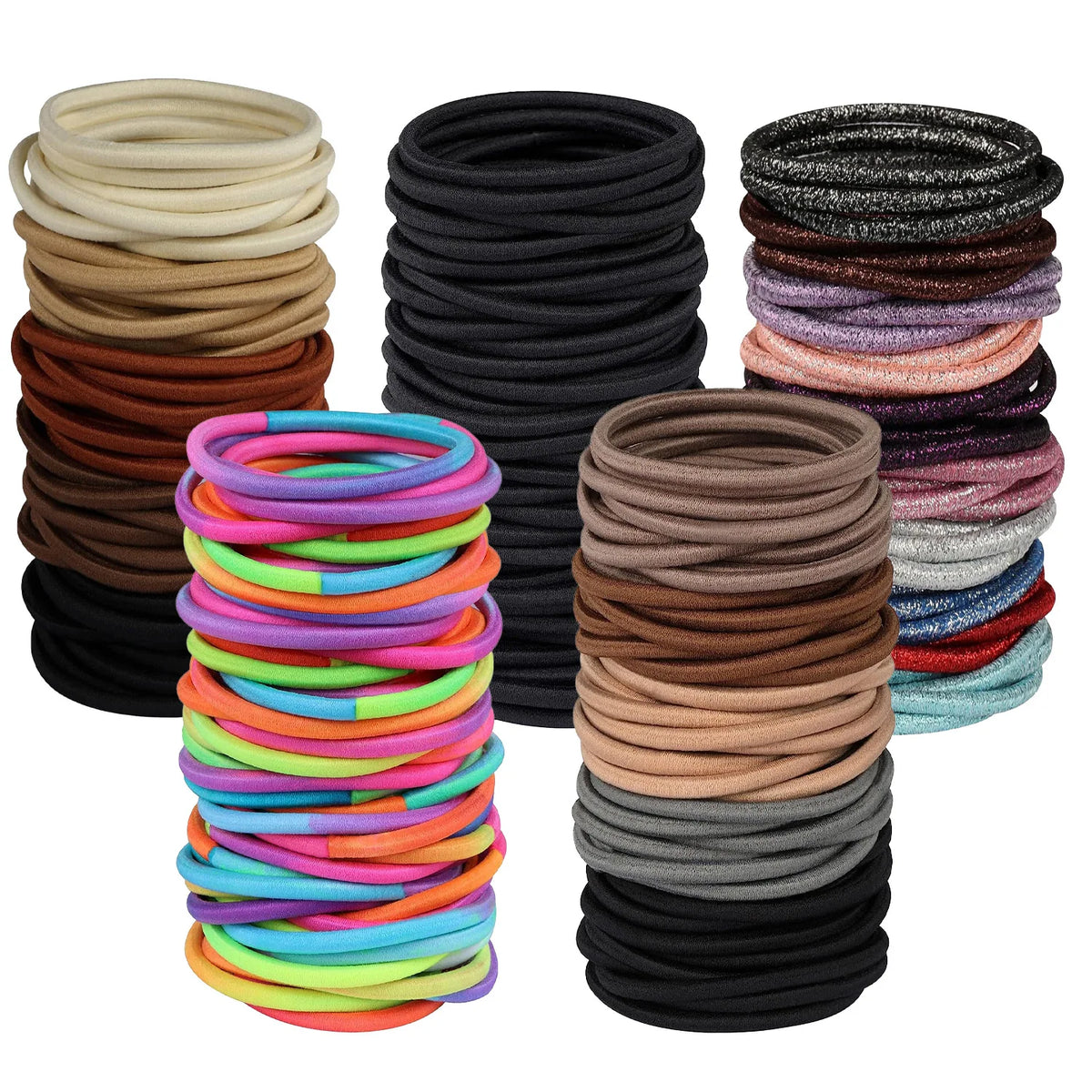 10/50pcs 4mm Mix Color Black No Damage Elastics Hair Ties Bands Leagues Pony Tails Holders for Men Women Girls and Boys Bulk