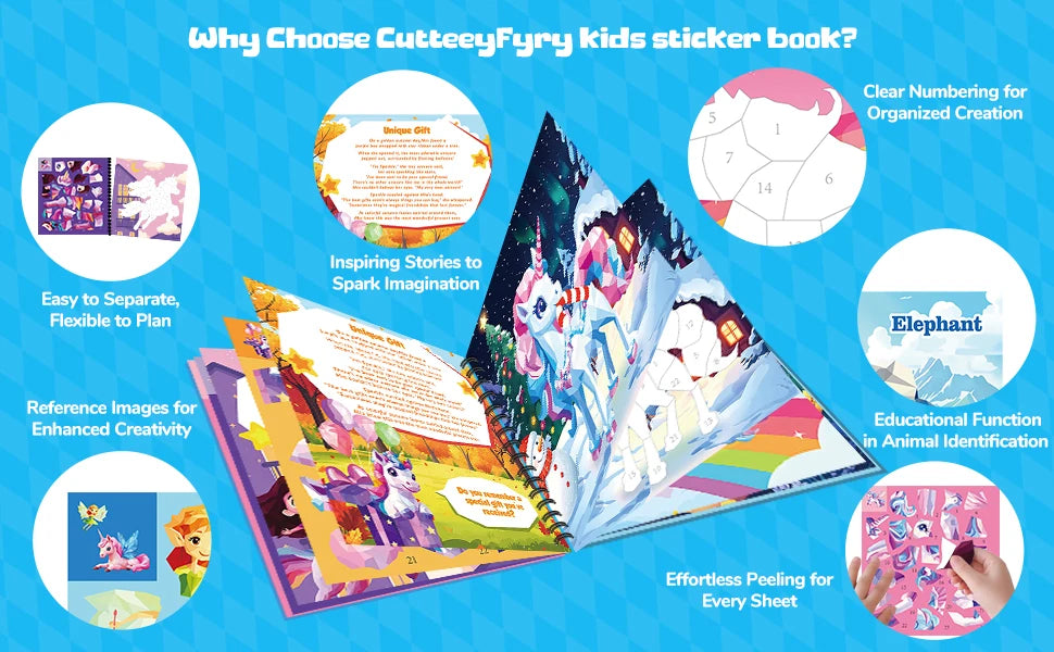 1/2PCS CutteeyFyry Sticker Book By Number Unicorn Stickers Paint Book For Kids Paint by Number Sticker Book Keep Kids Busy