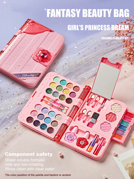 Kids Washable Makeup Kit with Mirror Beauty Dress-Up Toy Set